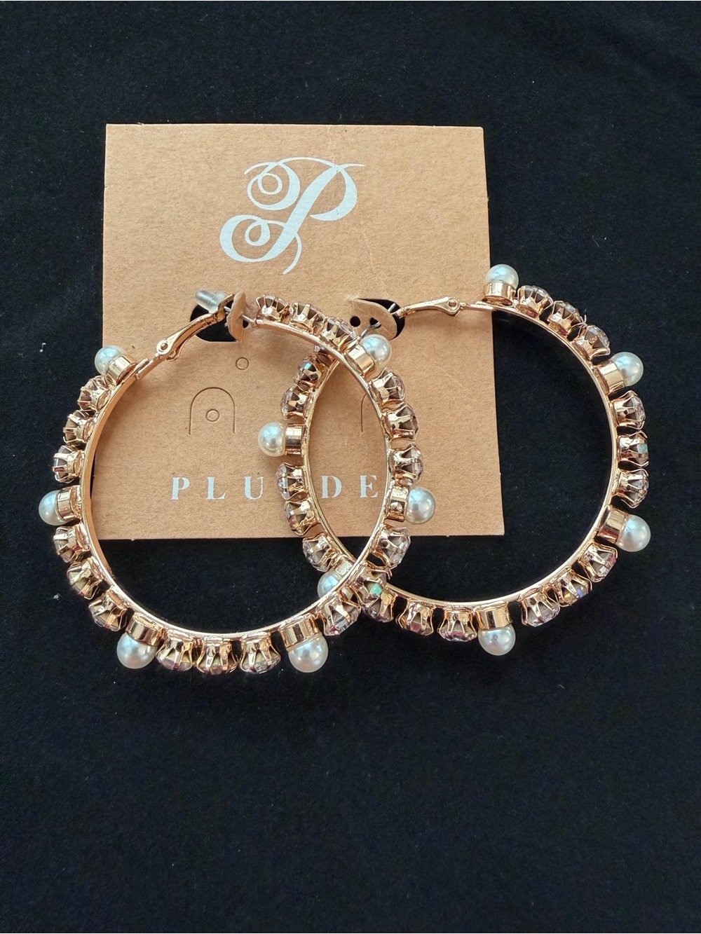 NWT. Plunder Rose Gold Hoop Earrings with Pearlescent Accents